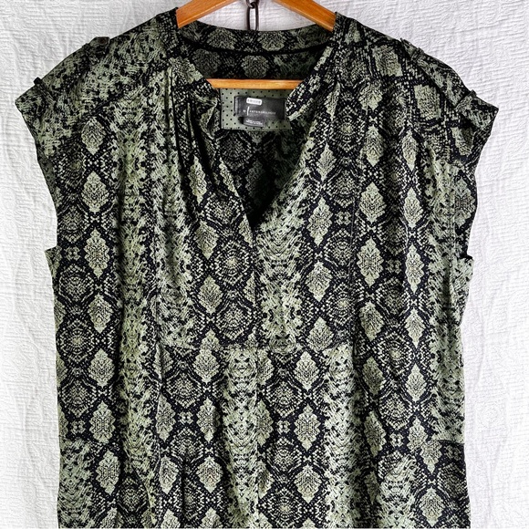 Anthropologie Rachel Tunic Dress Women Small Green Black Snakeskin Print Shift - Picture 3 of 16